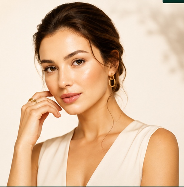 Mulher elegante representando cuidado e beleza natural